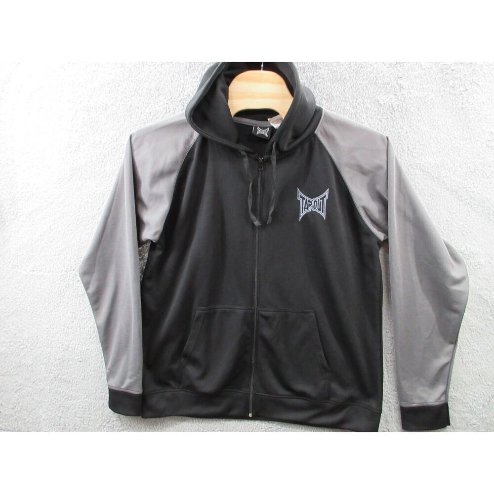 VINTAGE Tapout Full Zip Mens XXL 2XL Black Grey MMA Sweatshirt Hoodie Y2K Men